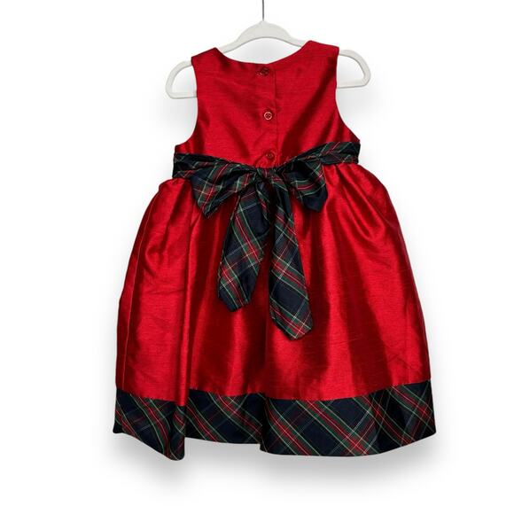 Laura Ashley Red Tafetta Dress with Plaid Trim - Picture 3 of 4